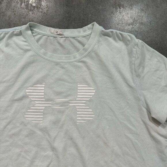 Under Armour HeatGear Loose Fit Workout Tee Big Logo Womens Size Large - Picture 16 of 16